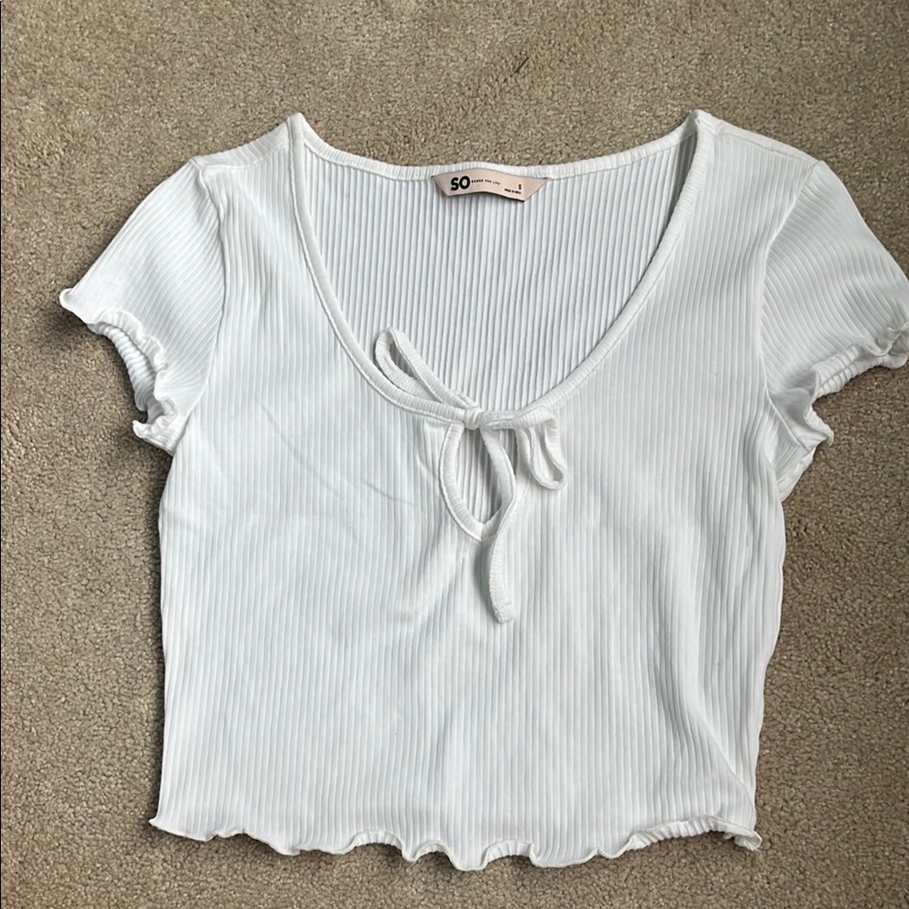 SO White Ribbed Tie-Front Top